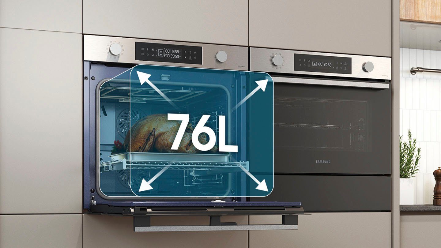 Samsung Pyrolyse Backofen NV7B4530ZAS, Pyrolyse-Selbstreinigung, Dual Cook Flex – Ein Ofen. Zwei Garräume. Maximale Flexibilität.
