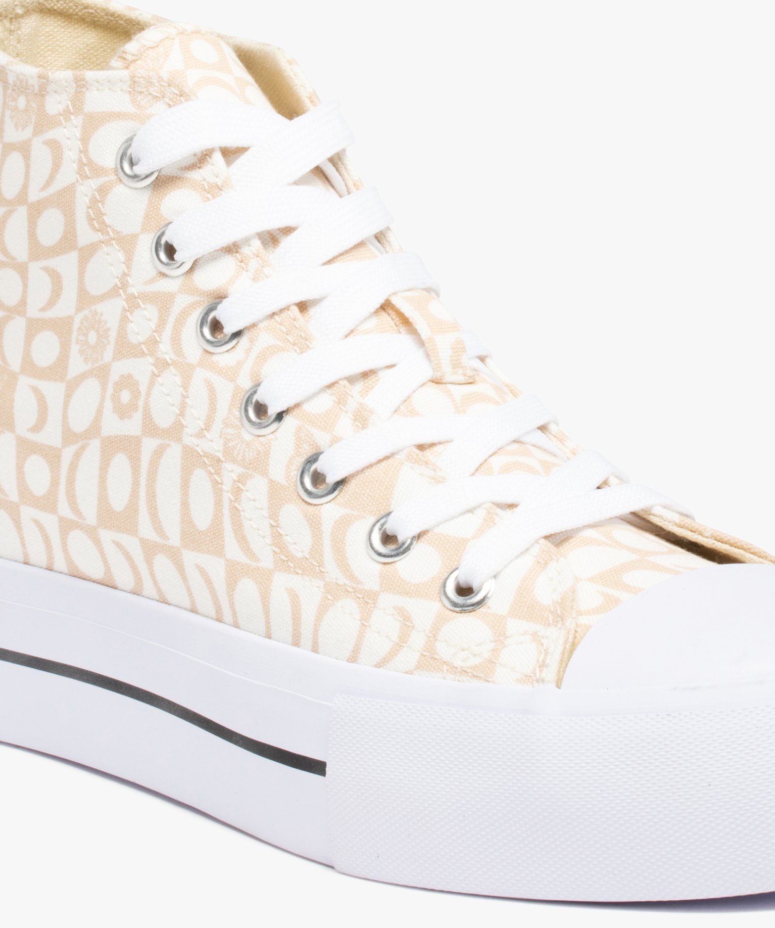 Baskets femme mid-cut en toile imprimée damier beige | GEMO