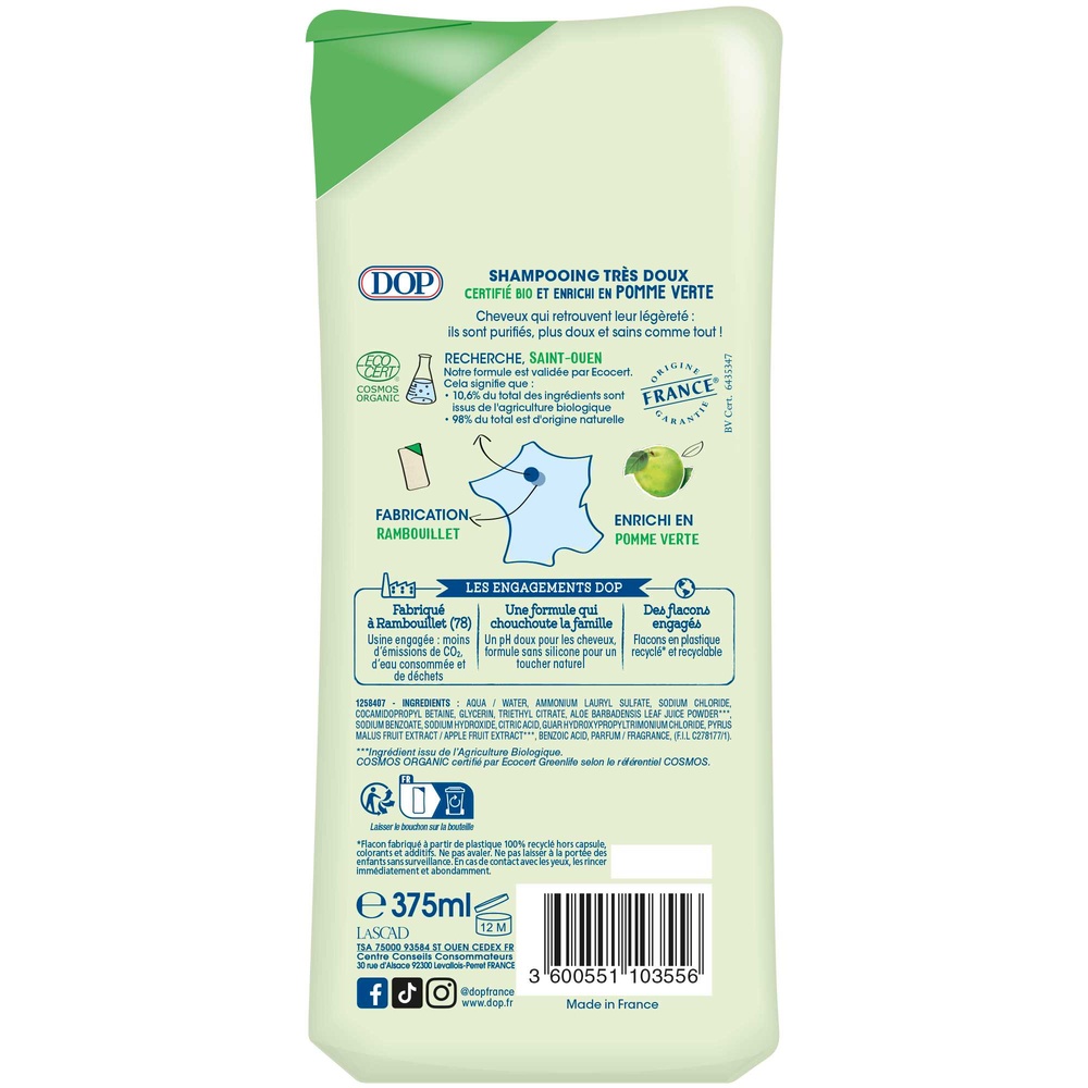 DOP DOP Classic Shampooing Très Doux Bio à la Pomme Verte