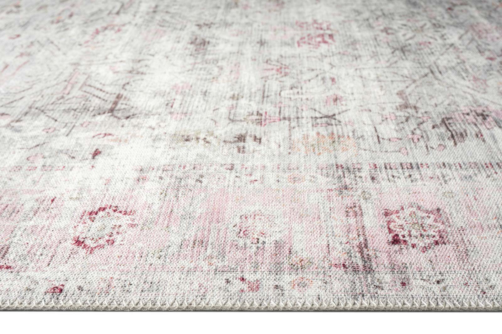 Teppich Odessa Flachgewebe Vintage Design waschbar, TaraCarpet, rechteckig, Höhe: 1 mm, Teppich Bordüre creme rosa Wohnzimmer Schlafzimmer Esszimmer 080x150
