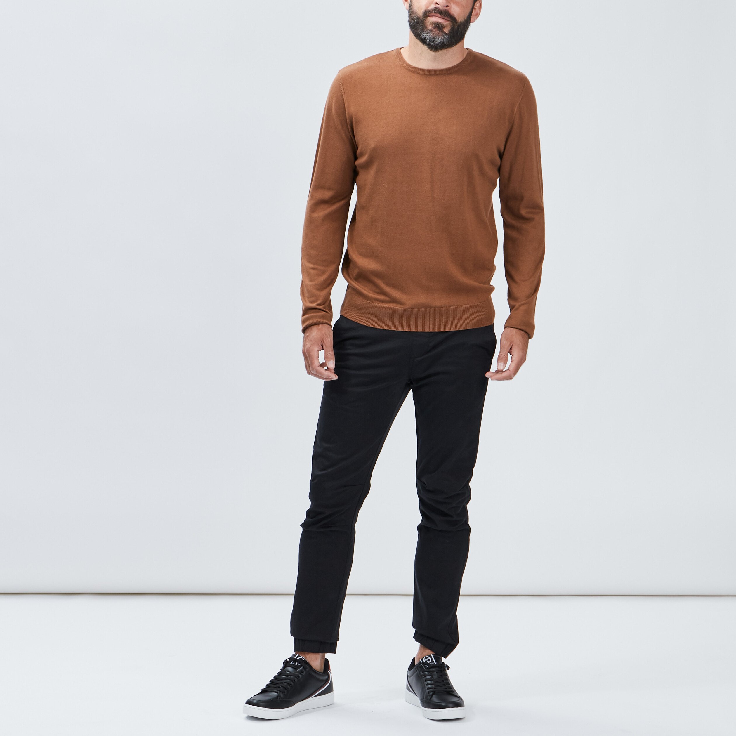 Pull droit col rond camel homme | La Halle