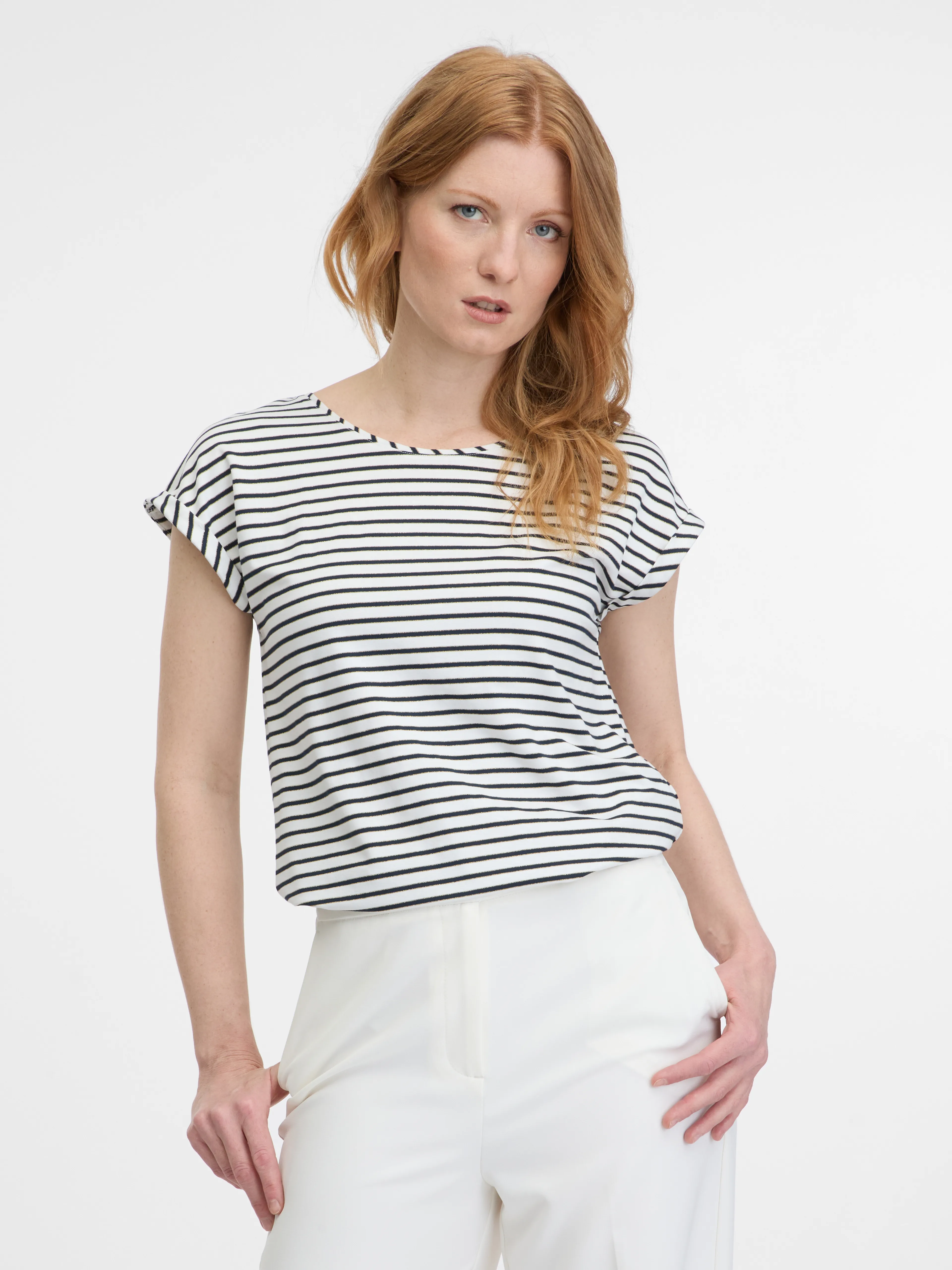 Creme und Blau gestreiftes Damen-T-Shirt ORSAY