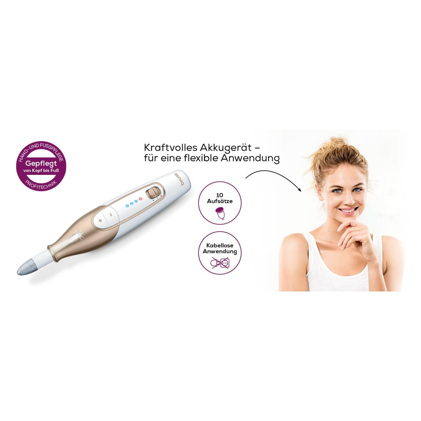 Beurer Maniküre-/Pediküre Set MP 64-Kabelloser Nagelfräser für Maniküre & Pediküre mit 10 Saphir- & Filzaufsätzen