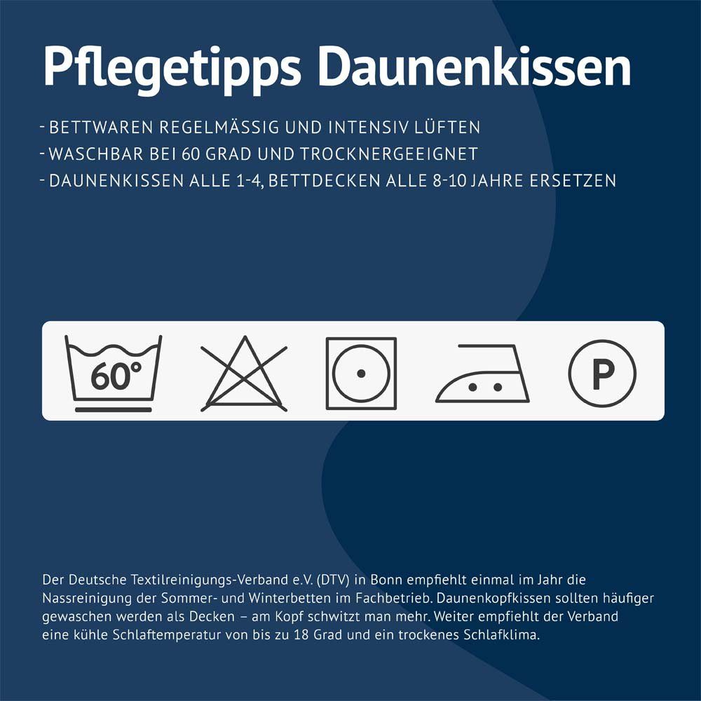 Daunenkissen Luxus Kopfkissen 60% Daunen, casimum, Füllung: 60% Daunen / 40% Federn, Bezug: Weiß, nachhaltig produziert, allergikergeeignet, kuschelig weich