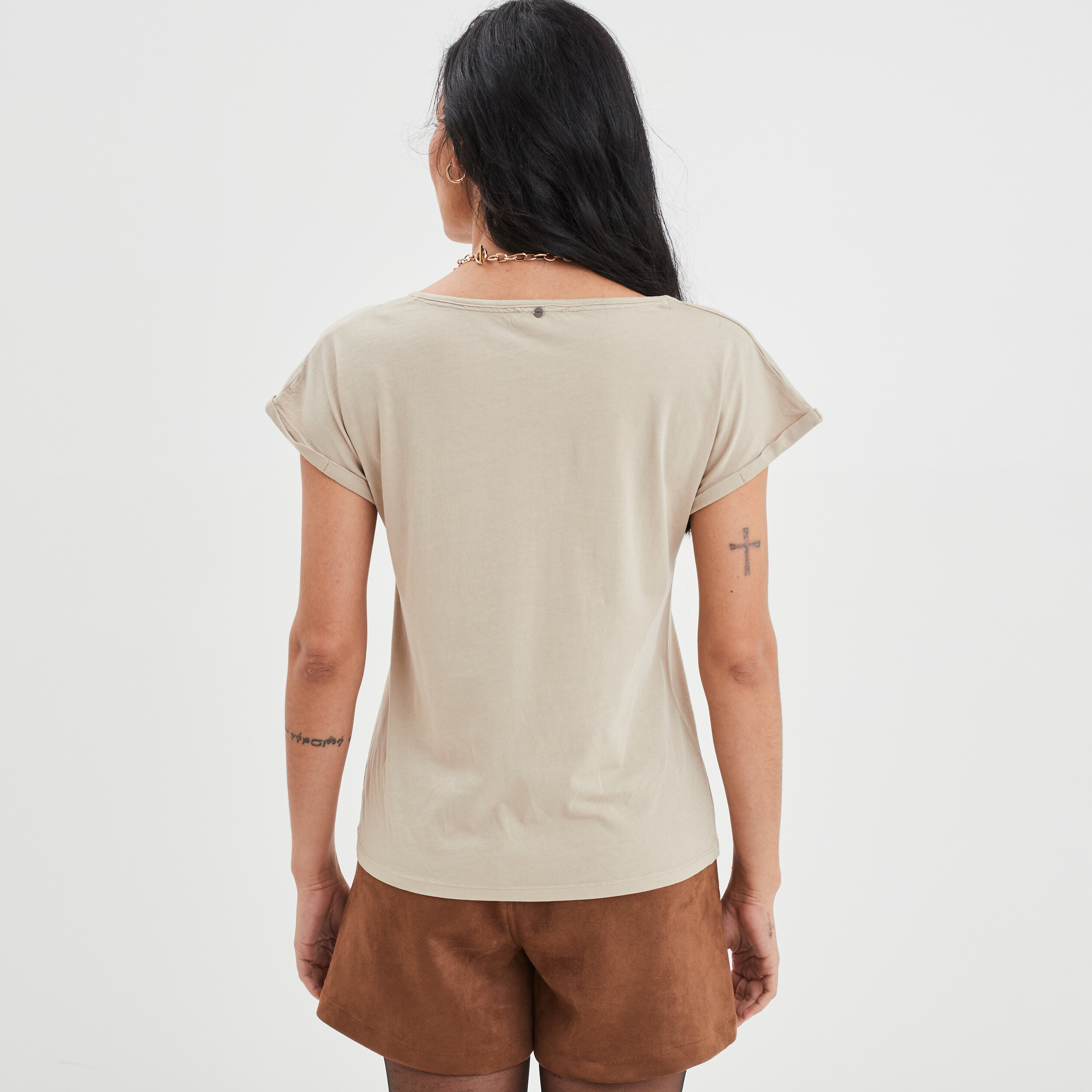 T-shirt ajusté manches courtes Liberto beige femme | La Halle