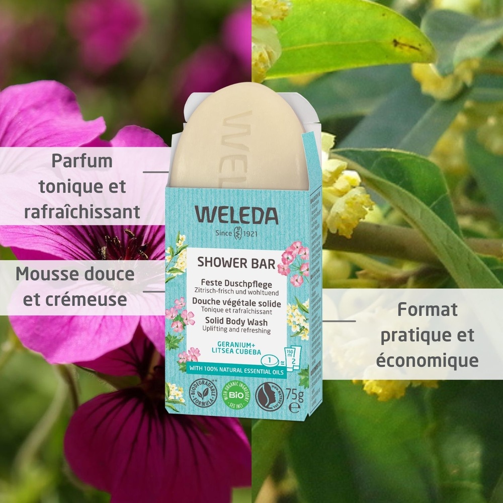 WELEDA Douche végétale solide GERANIUM + LITSEA CUBEBA - 75 gr Hygiène