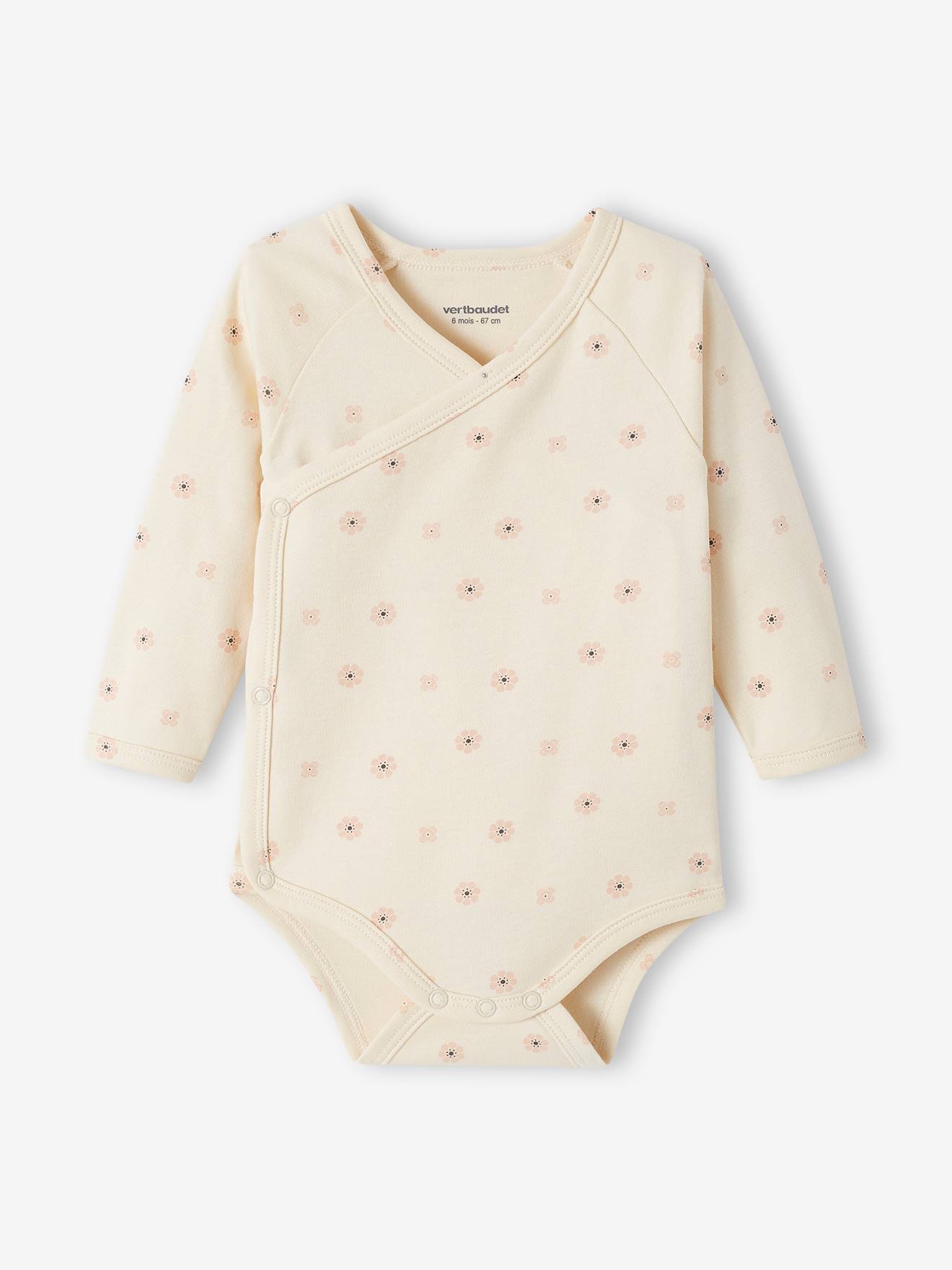 Lot de 3 bodies bouquets bébé manches longues ouverture naissance rose poudré