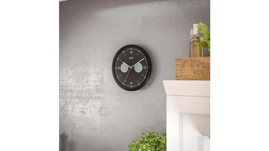 Mebus Quarzwanduhr mit Thermo- und Hygrometer schwarz