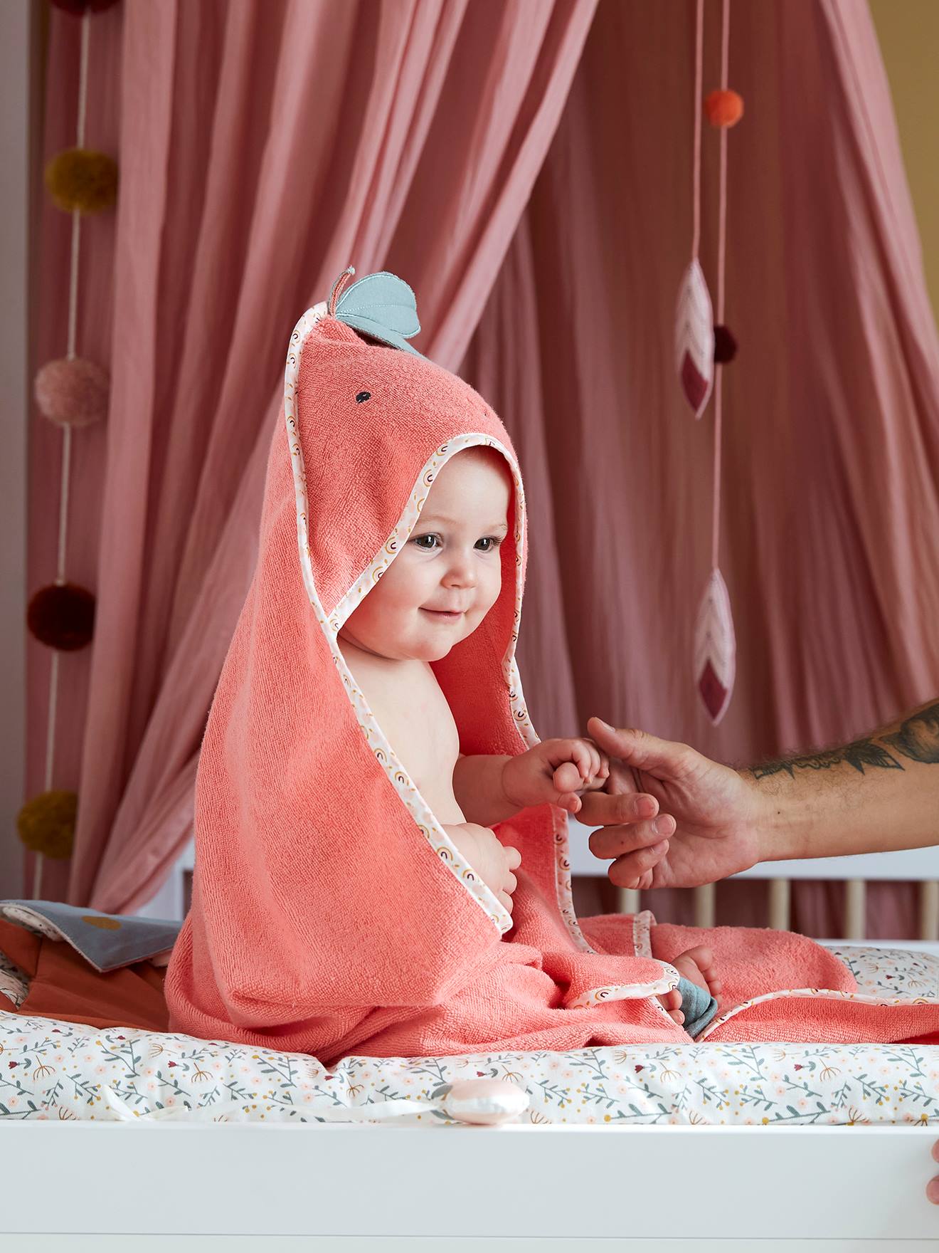 Vertbaudet Baby Kapuzenbadetuch APFEL Oeko Tex - rosa