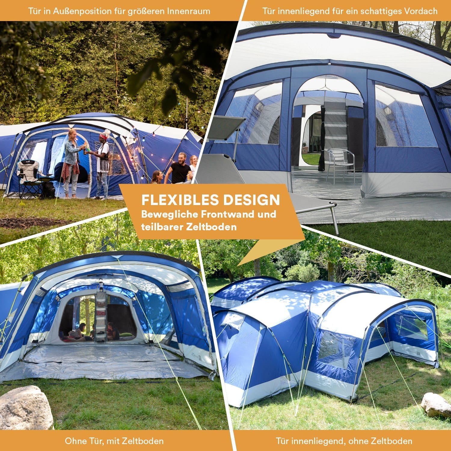 Skandika Kuppelzelt Nimbus 12 (blau), mit Sleeper Technologie, 3 Schwarze Schlafkabinen