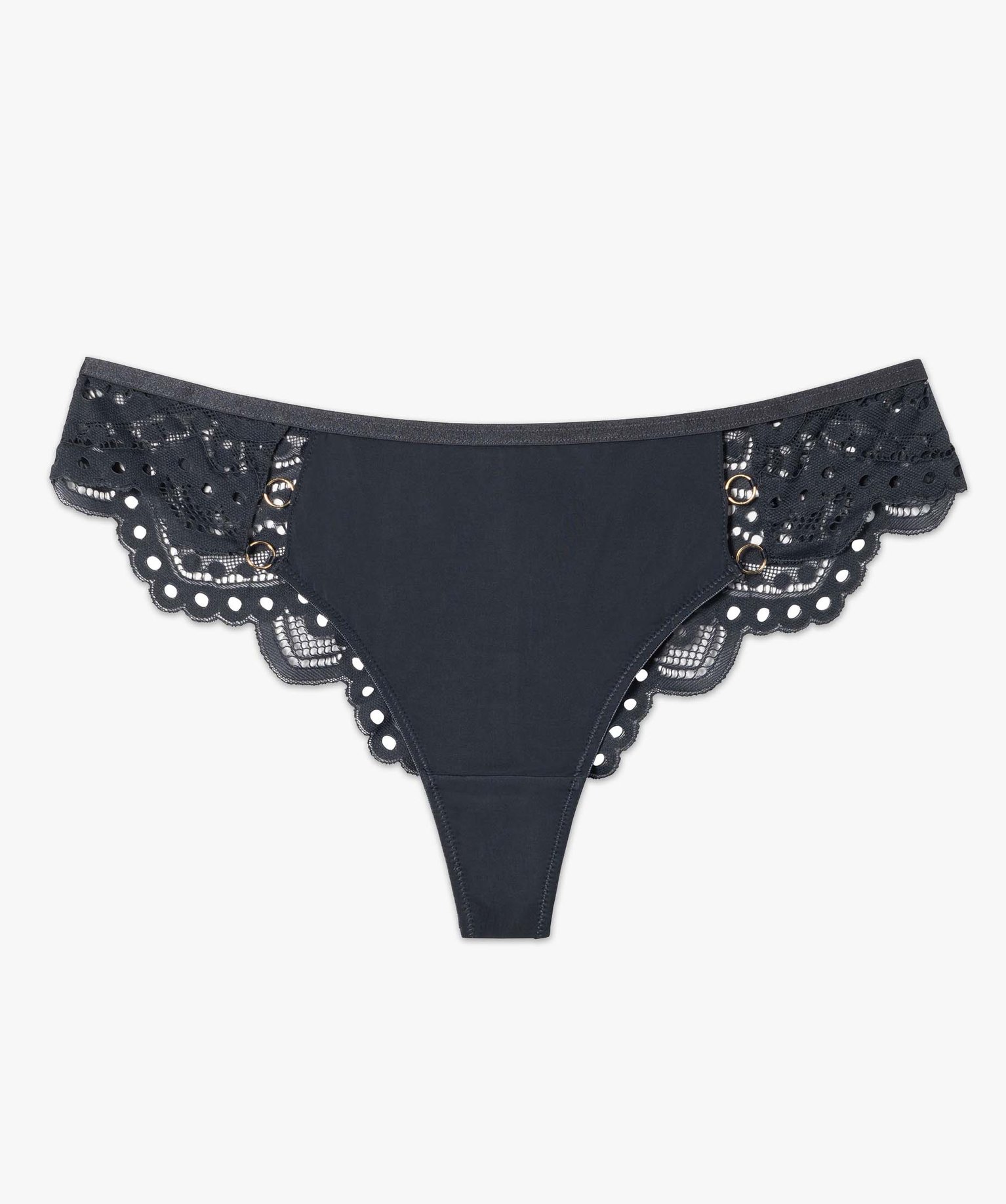 Tanga femme en microfibre et dentelle bleu fonce | GEMO