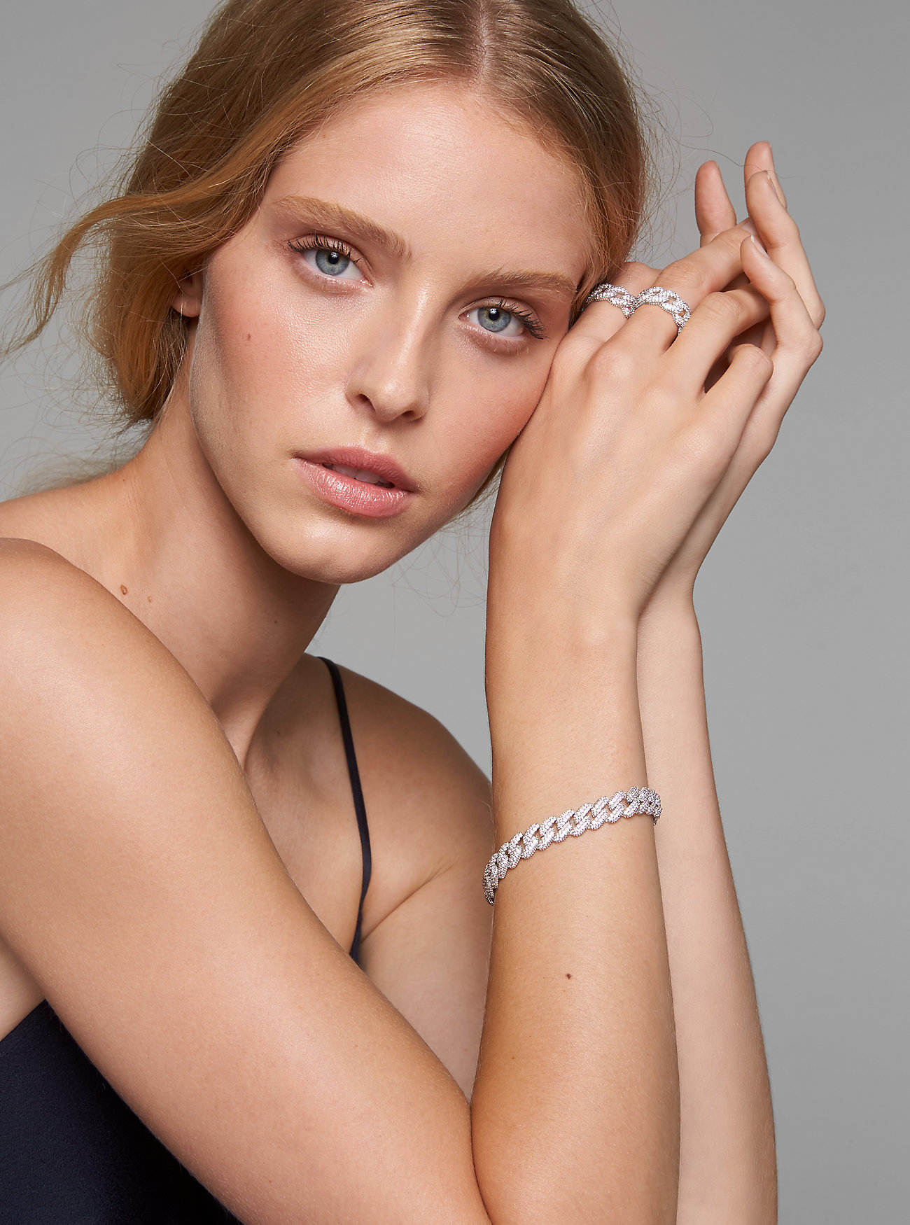 Precious Metal-Plated Sterling Silver Pavé Curb Link Bracelet - SILVER