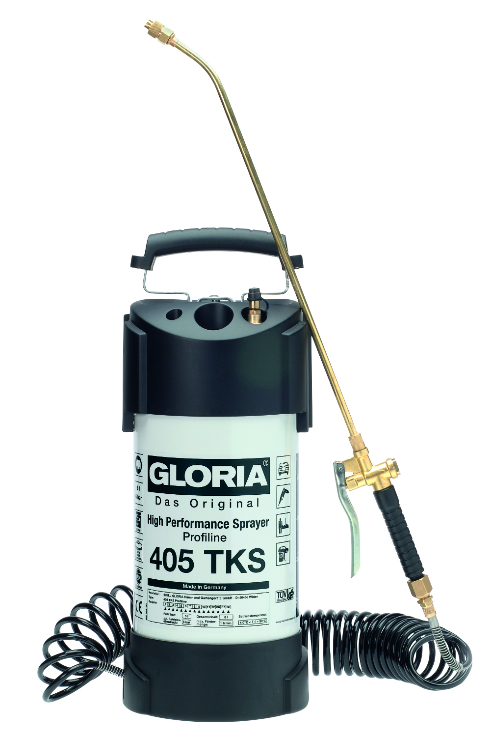 Gloria 000407.0000 405 TKS Profiline Pressure Sprayer 5l with compressor connection incl. 5 meter coiled hose