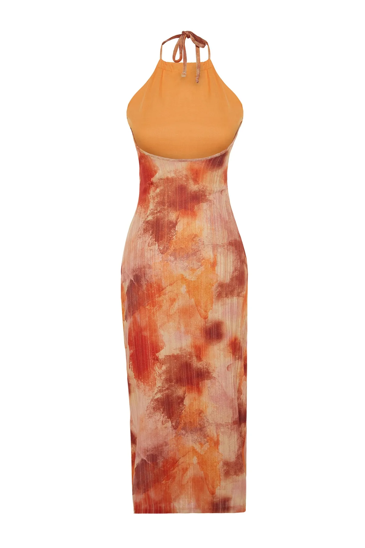 Trendyol Collection  Oranges Neckholder-Midi-Bleistiftkleid aus Strick mit spezieller Textur TWOSS23EL02406