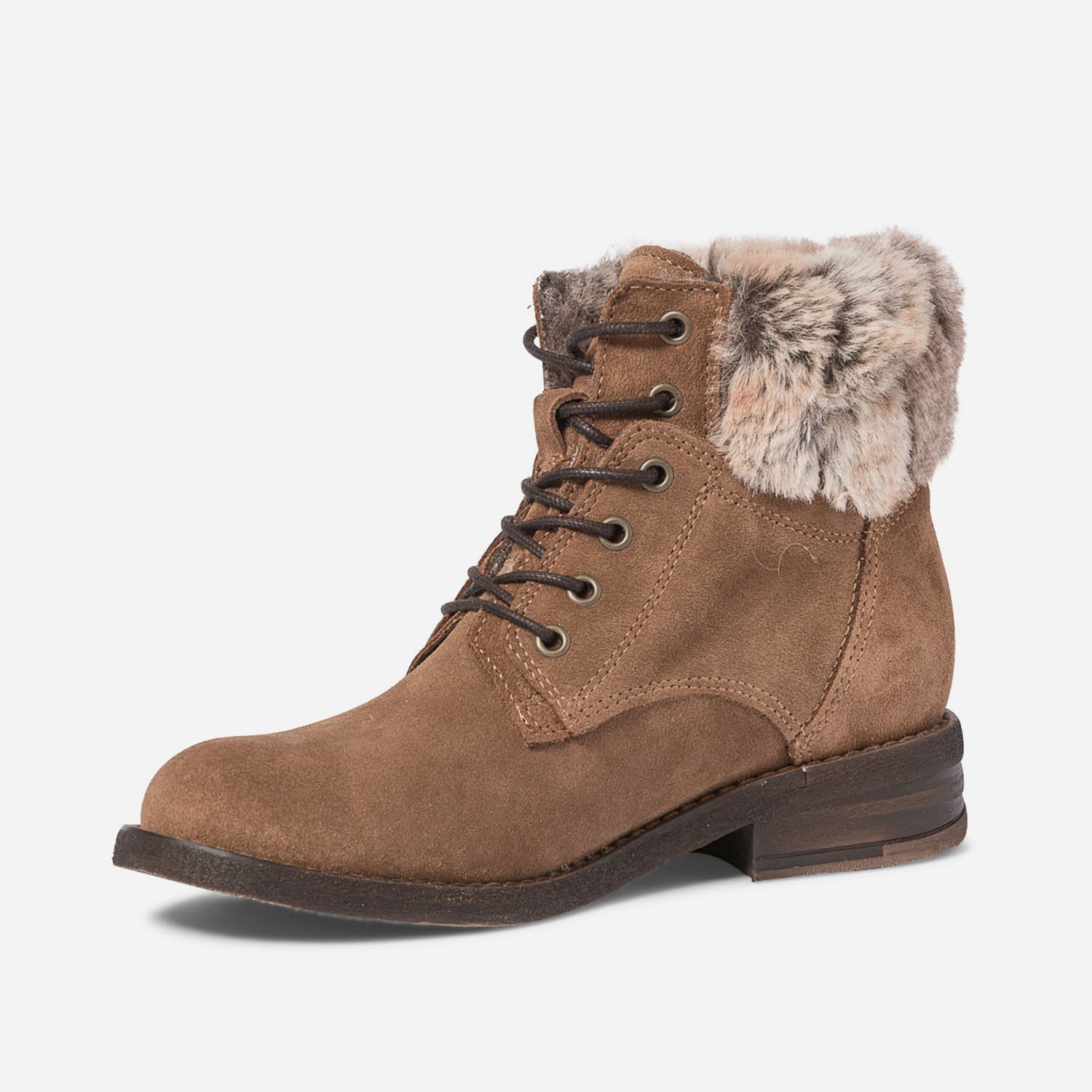Bottine camel fourrée en cuir velours