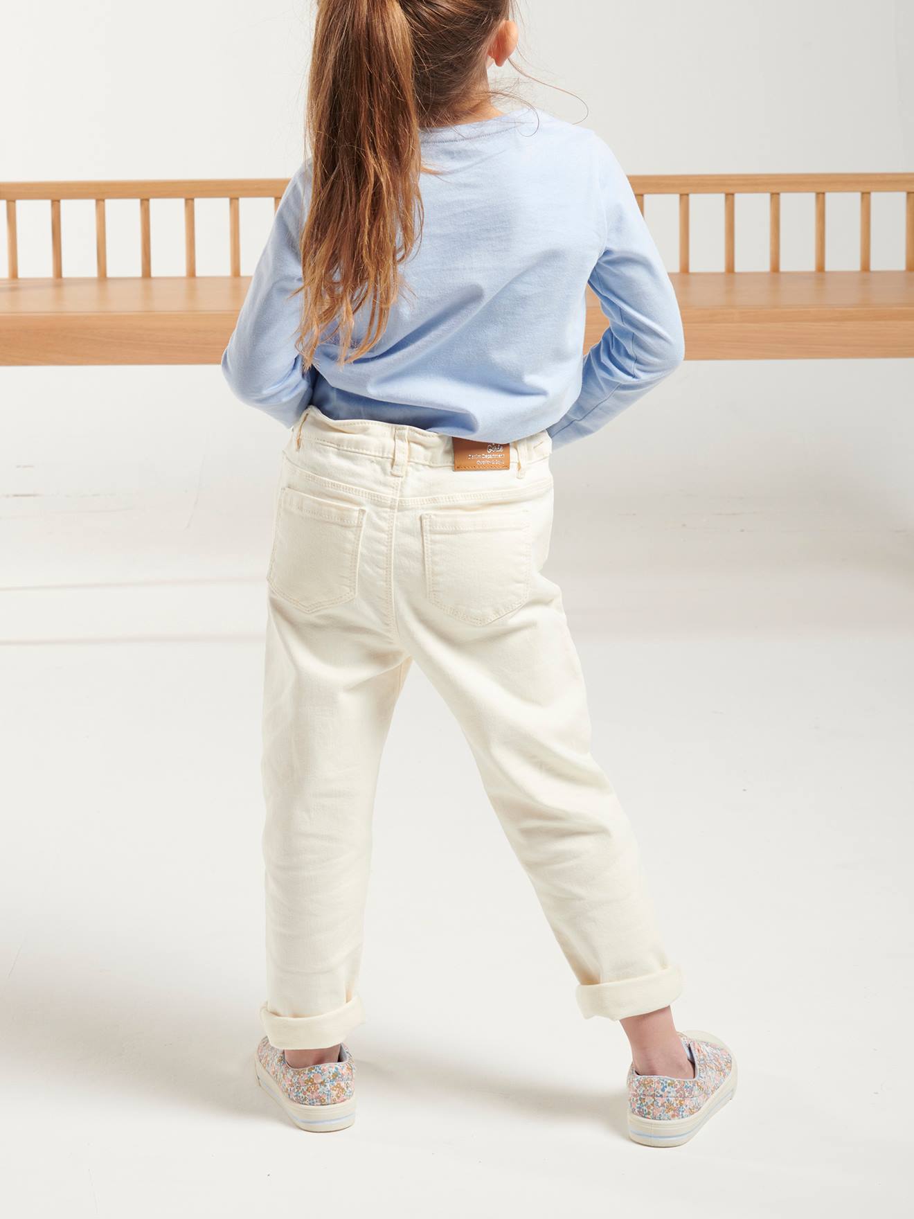 Vertbaudet Mädchen Mom-Fit-Hose, Hüftweite COMFORT - wollweiß