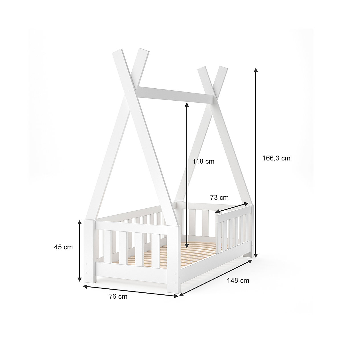 Kinderbett TIPI 70 x 140 cm Weiß mit Matratze