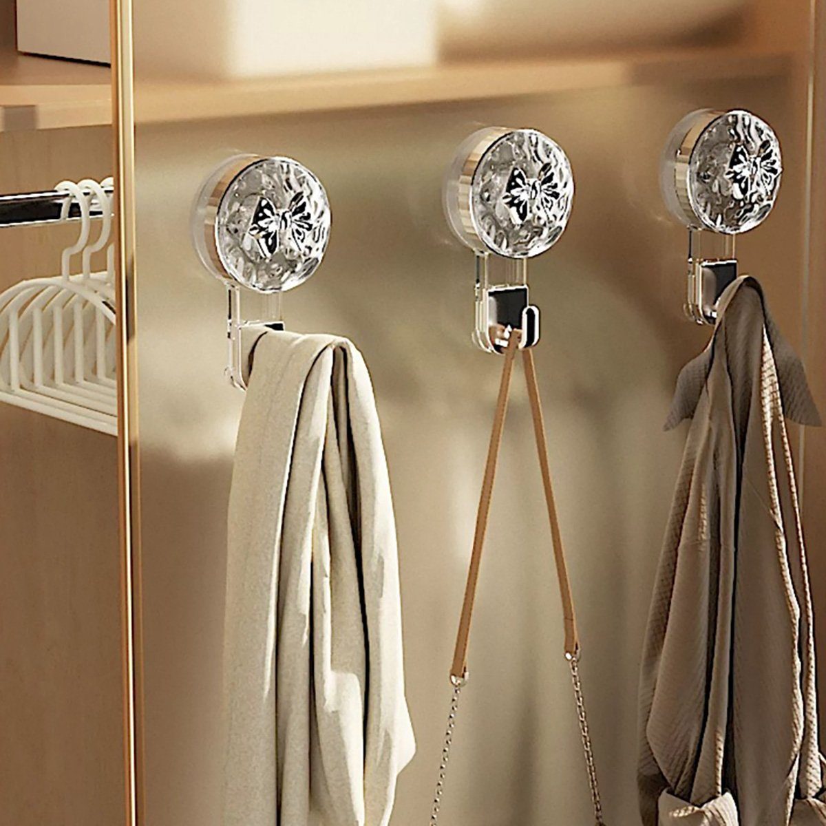 götäzer Wandhaken Light Luxury Clear Extended Crystal Suction Cup Hooks, Heimdekoration, Wiederverwendbar, Wandaufbewahrung, Schlüsselanhänger, 3 Stück