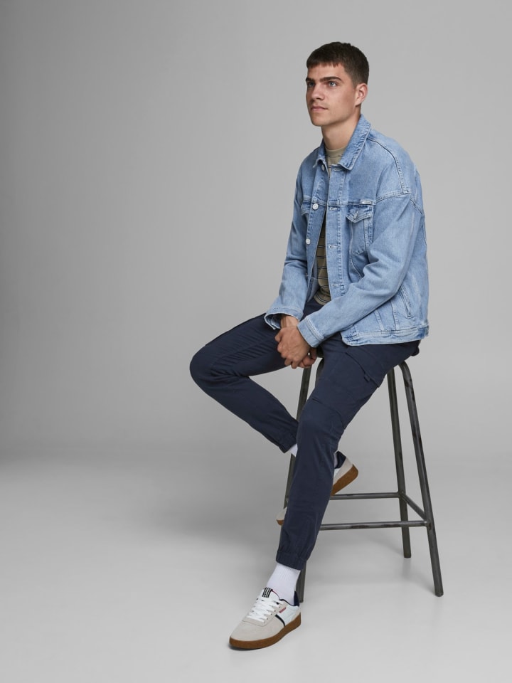 Jack & Jones Hose Cargo Jogger Pants PAUL FLAKE AKM 542 Twill Gummibund in Navy günstig kaufen