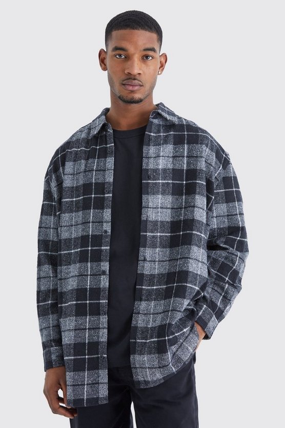 Tall langärmliges kariertes Oversize Overshirt