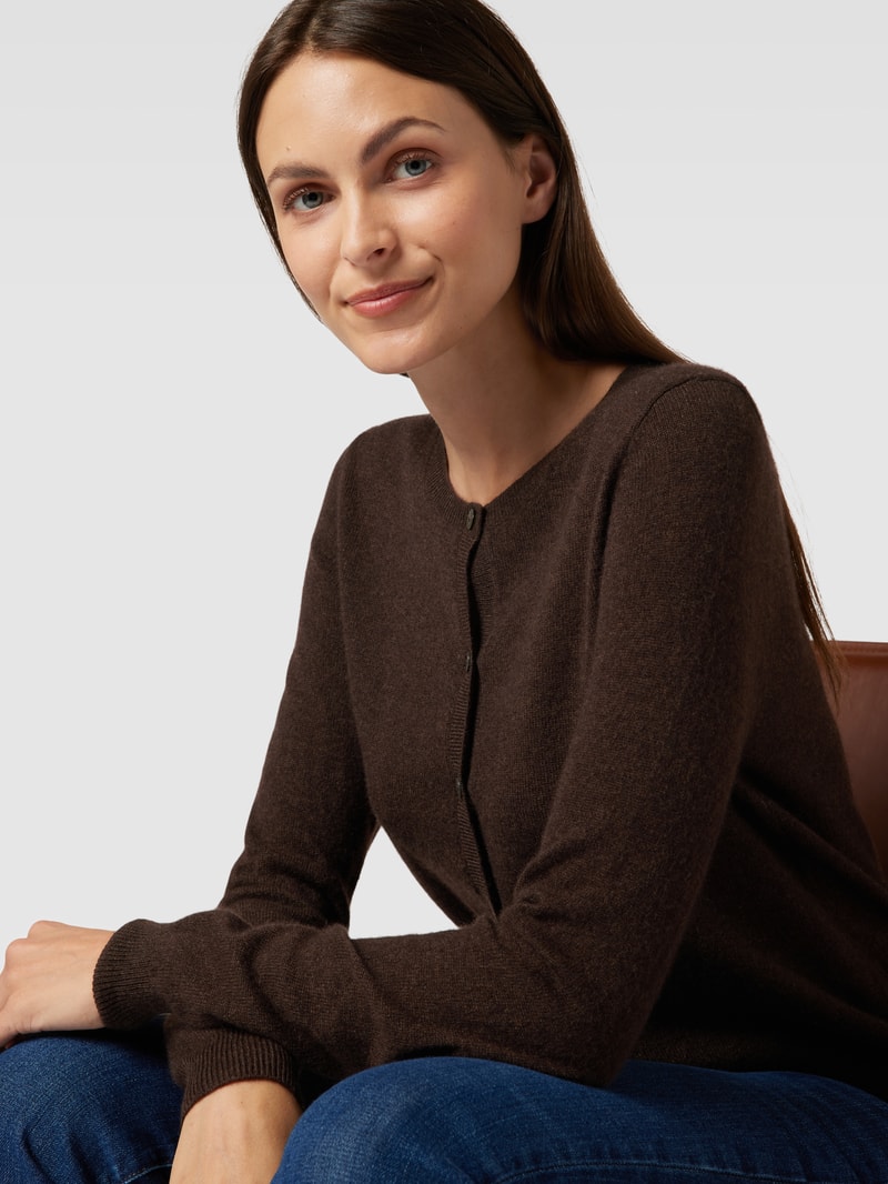 Strickjacke aus Kaschmir mit Knopfleiste in schokobraun meliert