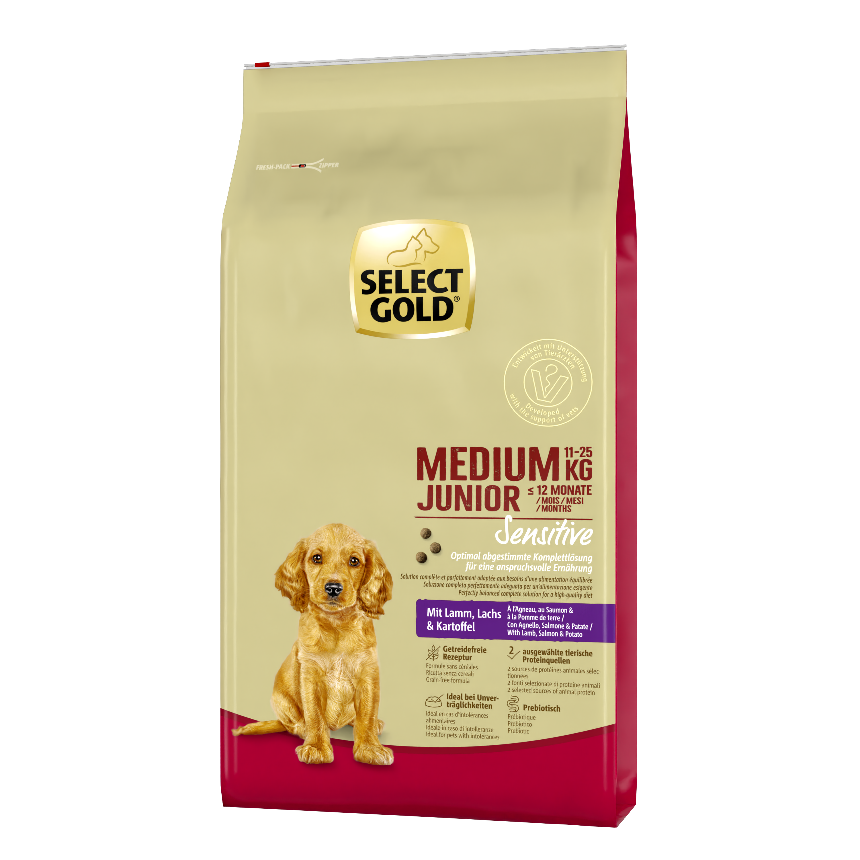 SELECT GOLD Hundetrockenfutter SELECT GOLD Sensitive Medium Junior Lamm/Lachs/Kartoffel 12 kg