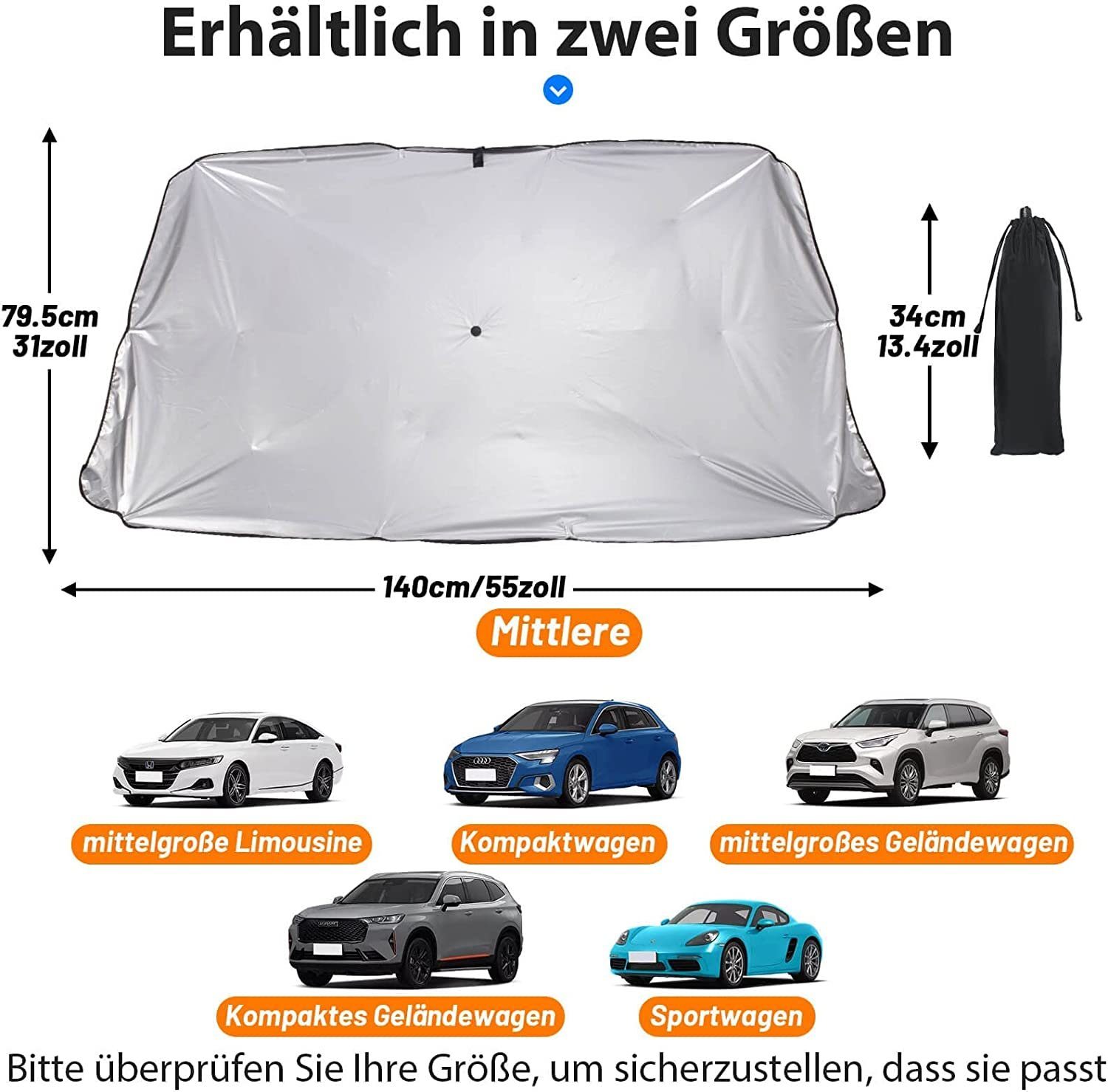 Haiaveng Frontscheibenabdeckung Auto Frontscheiben Sonnenschutz, für meisten Auto & SUV, UV-Schutz Auto Sonnenschirm, Wärmeisolierung, Einfache Lagerung