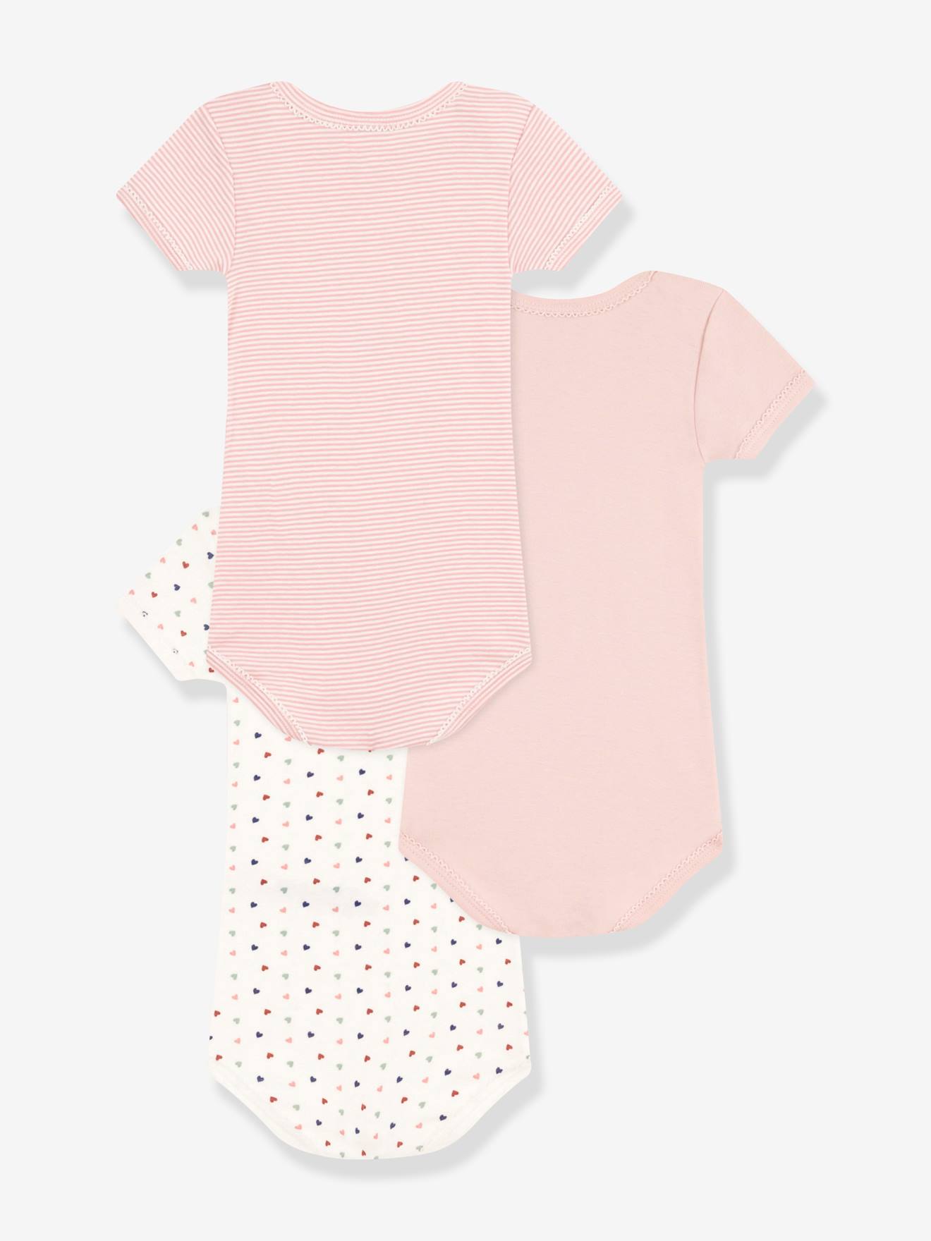 Petit Bateau 3er-Pack Baby Kurzarm-Bodys PETIT BATEAU, Mini-Herzen - altrosa