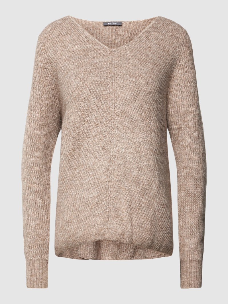 Strickpullover mit U-Boot-Ausschnitt in taupe meliert