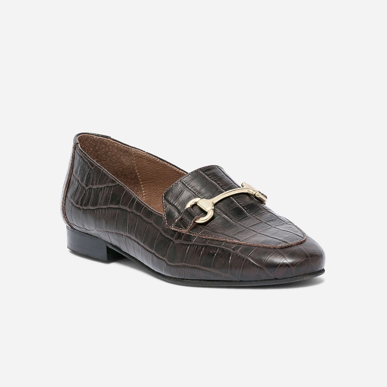 Mocassin marron en cuir effet croco à mors
