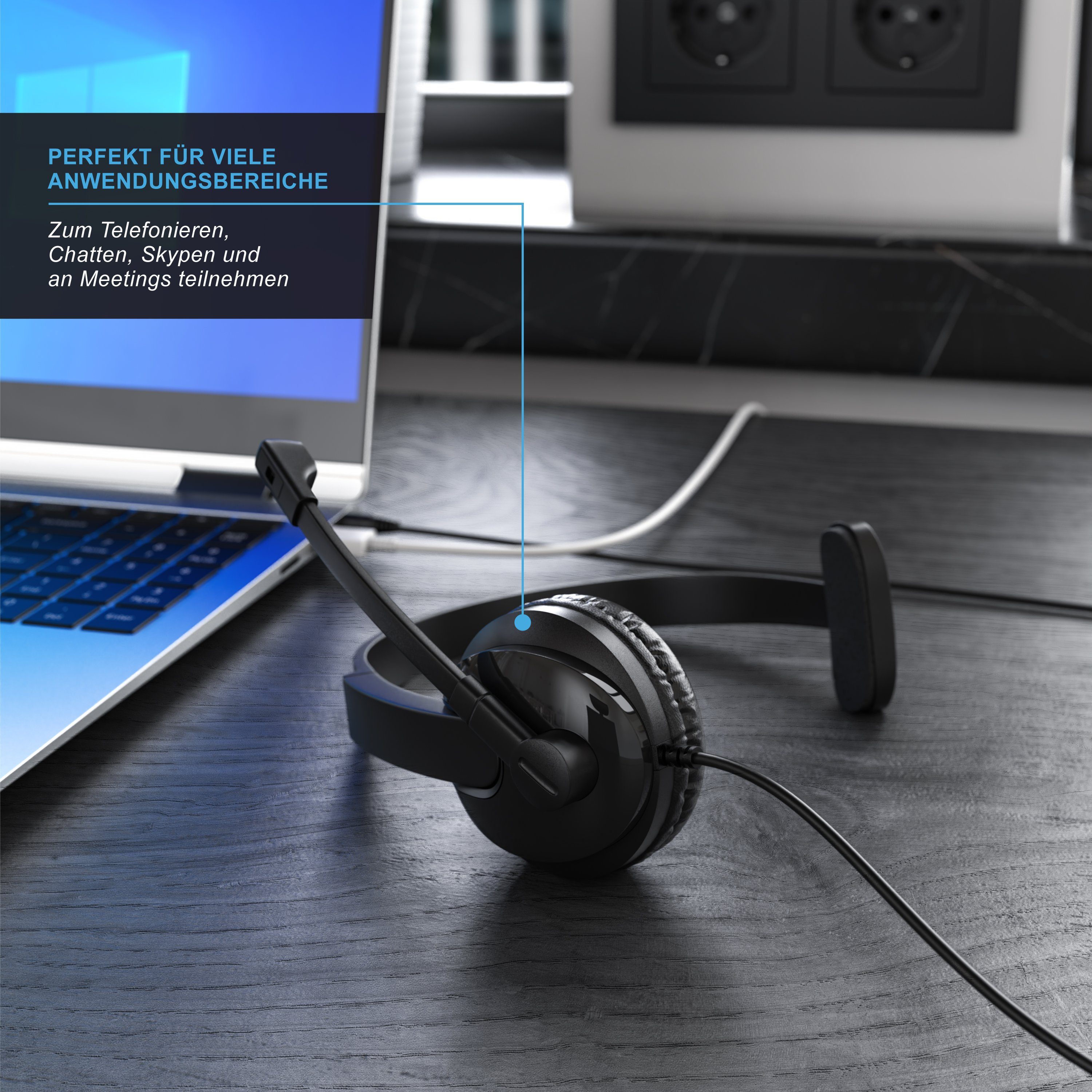CSL Headset (Beweglicher Mikrofonarm; freisprechen; Chat Callcenter; Auto LKW; PC; Smartphone; PS4; PS5, Mikrofon, PC Office Kopfhörer, 3,5 mm Klinke, große Ohrpolster)