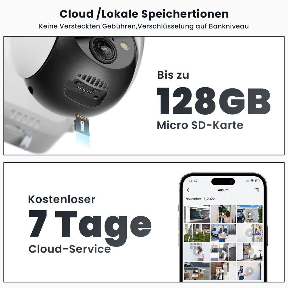 ieGeek 5MP 2K Überwachungskamera Aussen Akku, PTZ WLAN mit 32GB SD Karte Überwachungskamera (Außen, Aussen, Außenbereic, Innenbereich, 2.4GHZ WiFi WLAN mit Solarpanel,4DBi WLAN-Antenne,Alexa Kamera, PIR-Bewegungsmelder, 30M Farbige Nachtsicht, Zwei-W