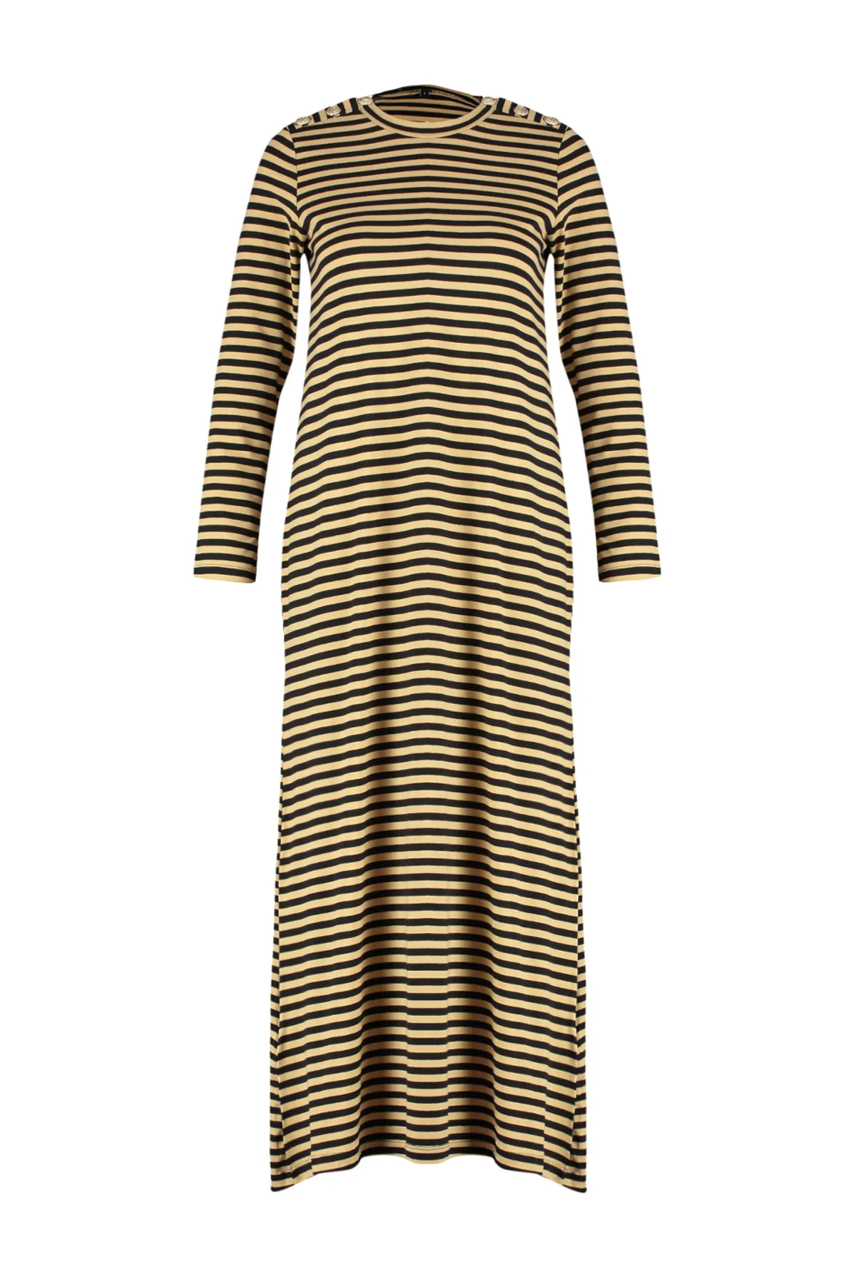 Trendyol Modest  Beigefarbenes Strickkleid mit Schulterknöpfen und detaillierten Details TCTSS23EB00291