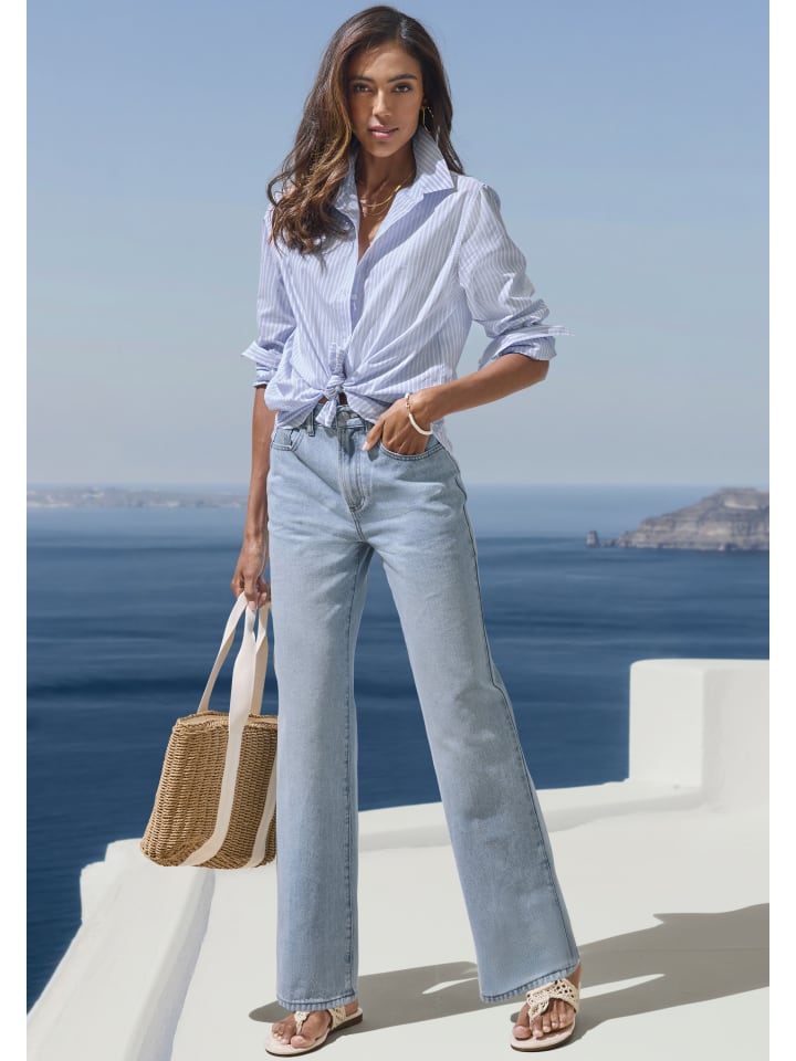 LASCANA Weite Jeans in light blue washed günstig kaufen