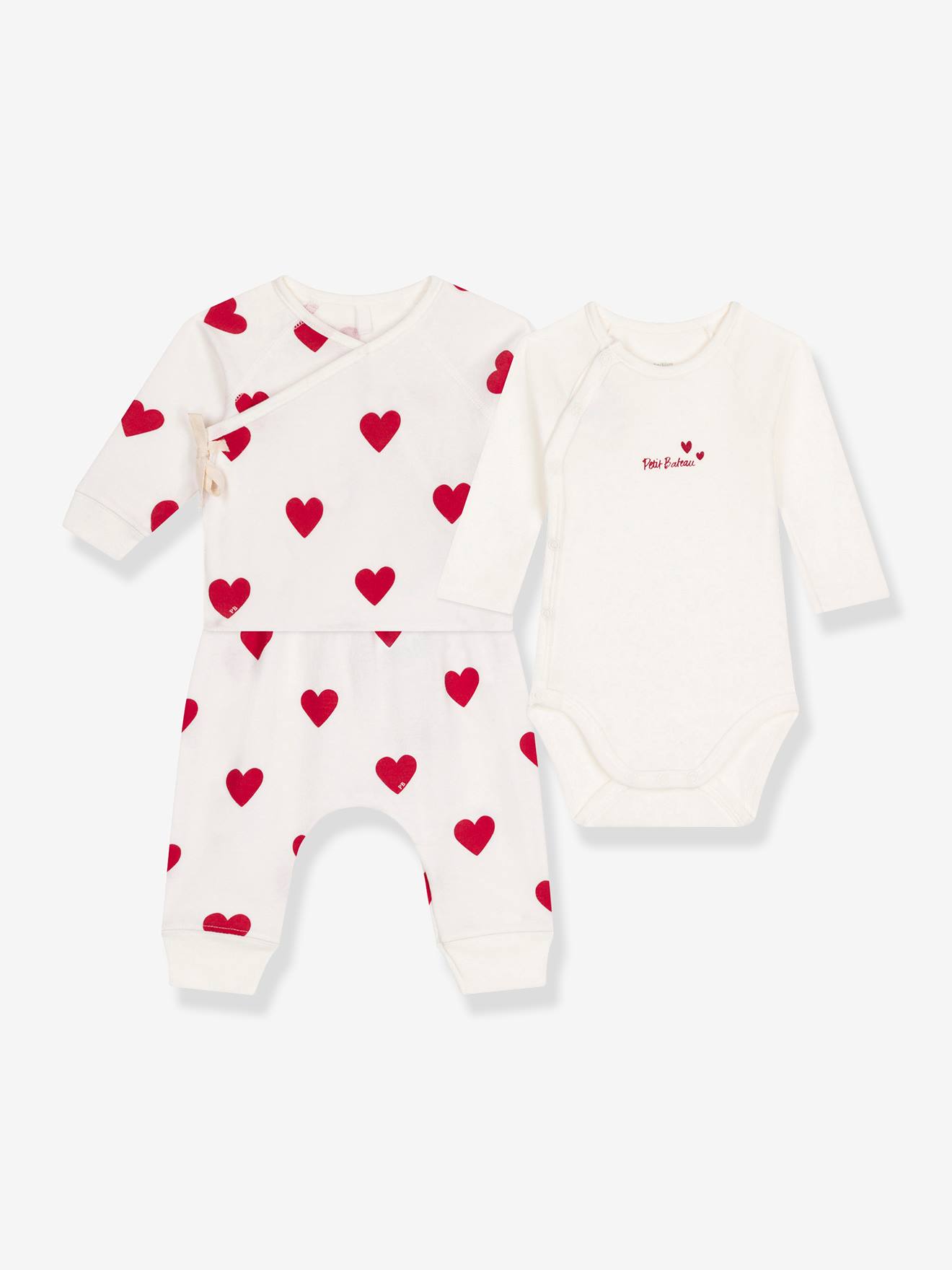 Petit Bateau 3-teiliges Baby-Set PETIT BATEAU, Herzen - weiß