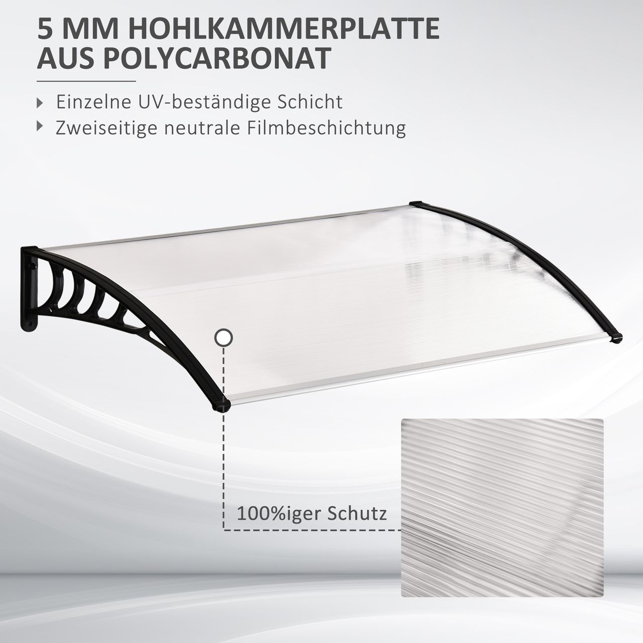 Outsunny Vordach für Haustür Überdachung 90 x 150cm Haustürdach aus Polycarbonat
