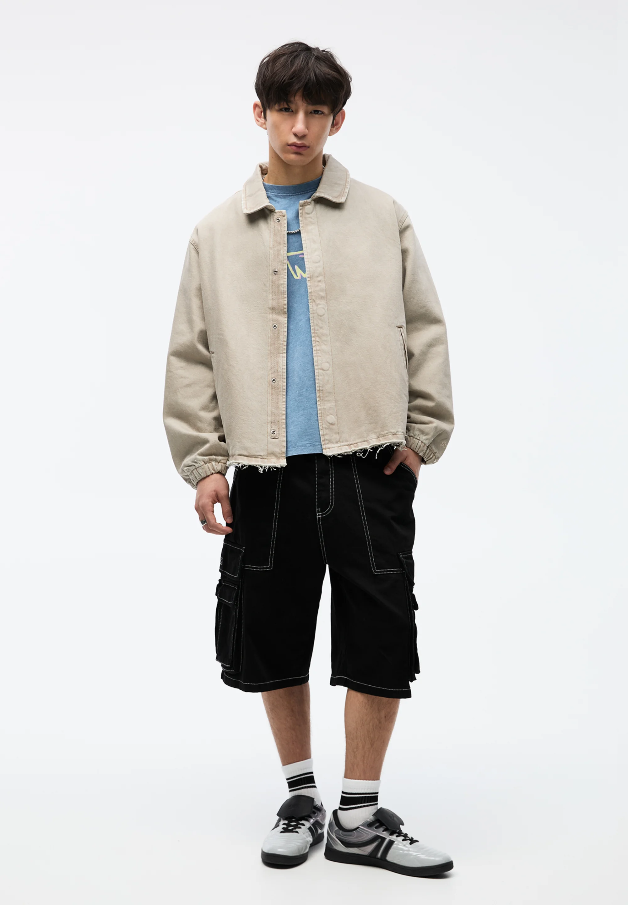 PULL&BEAR STWD CINTURA COSTURADA - Chaqueta vaquera