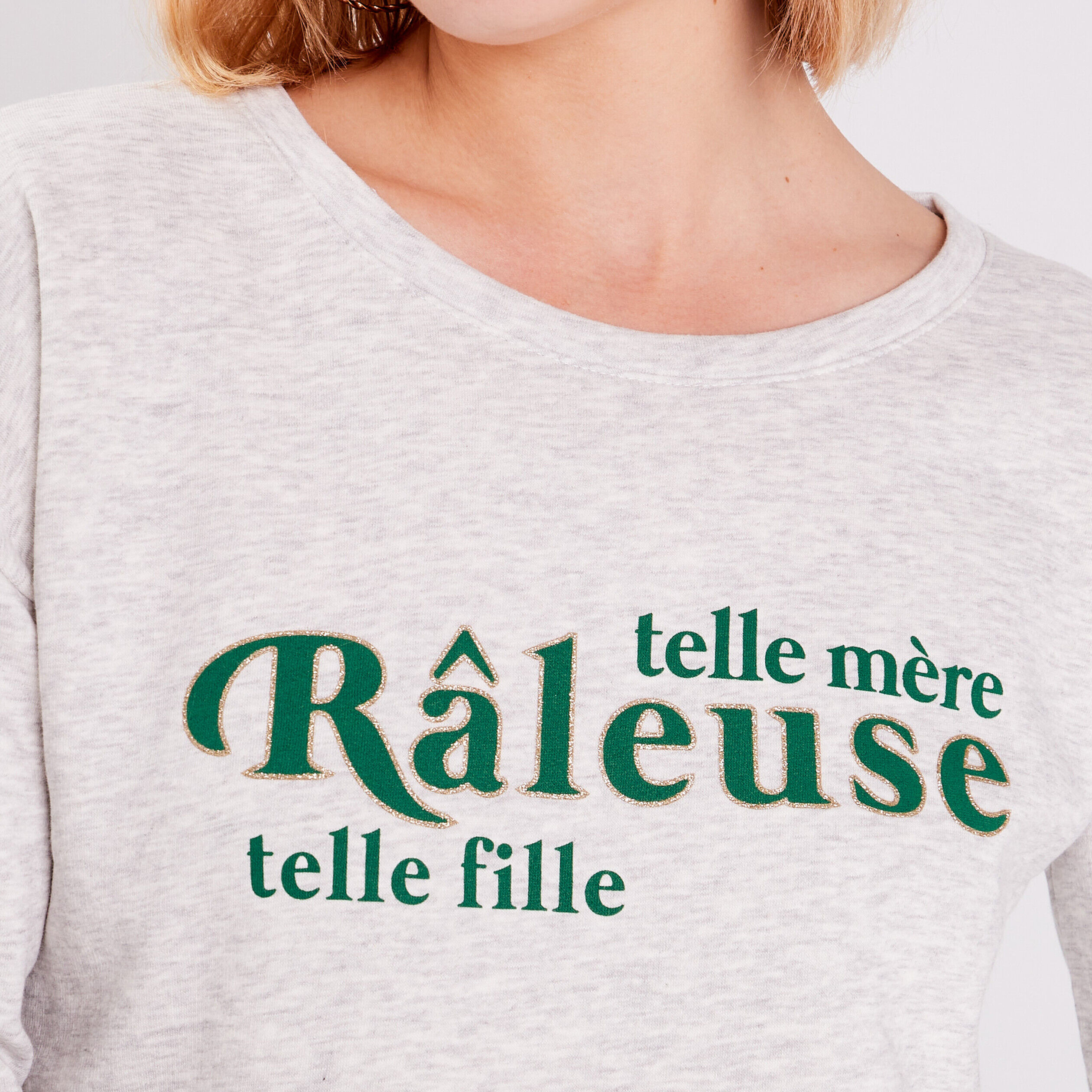 Sweat à manches longues gris clair femme | Cache Cache