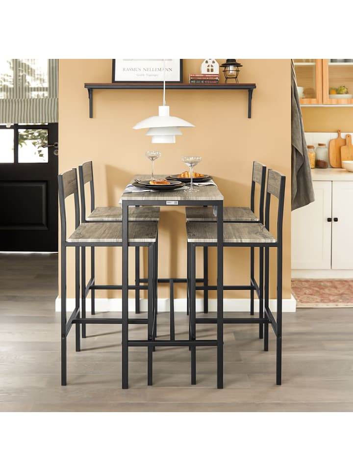 SoBuy Bartisch in Natur und Schwarz - Tisch(B)100 x (H)87 x (T)45cm/Hocker(B)39 x (H)95 x (T)41cm günstig kaufen onesize