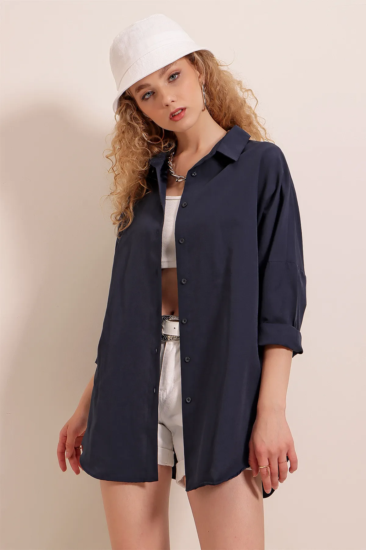 Bigdart  3900 Oversize-Lang-Basic-Hemd – Marineblau
