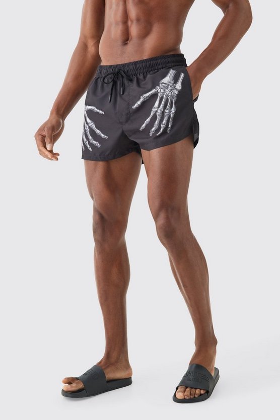 Super kurze Badehose mit Skelett-Händen
