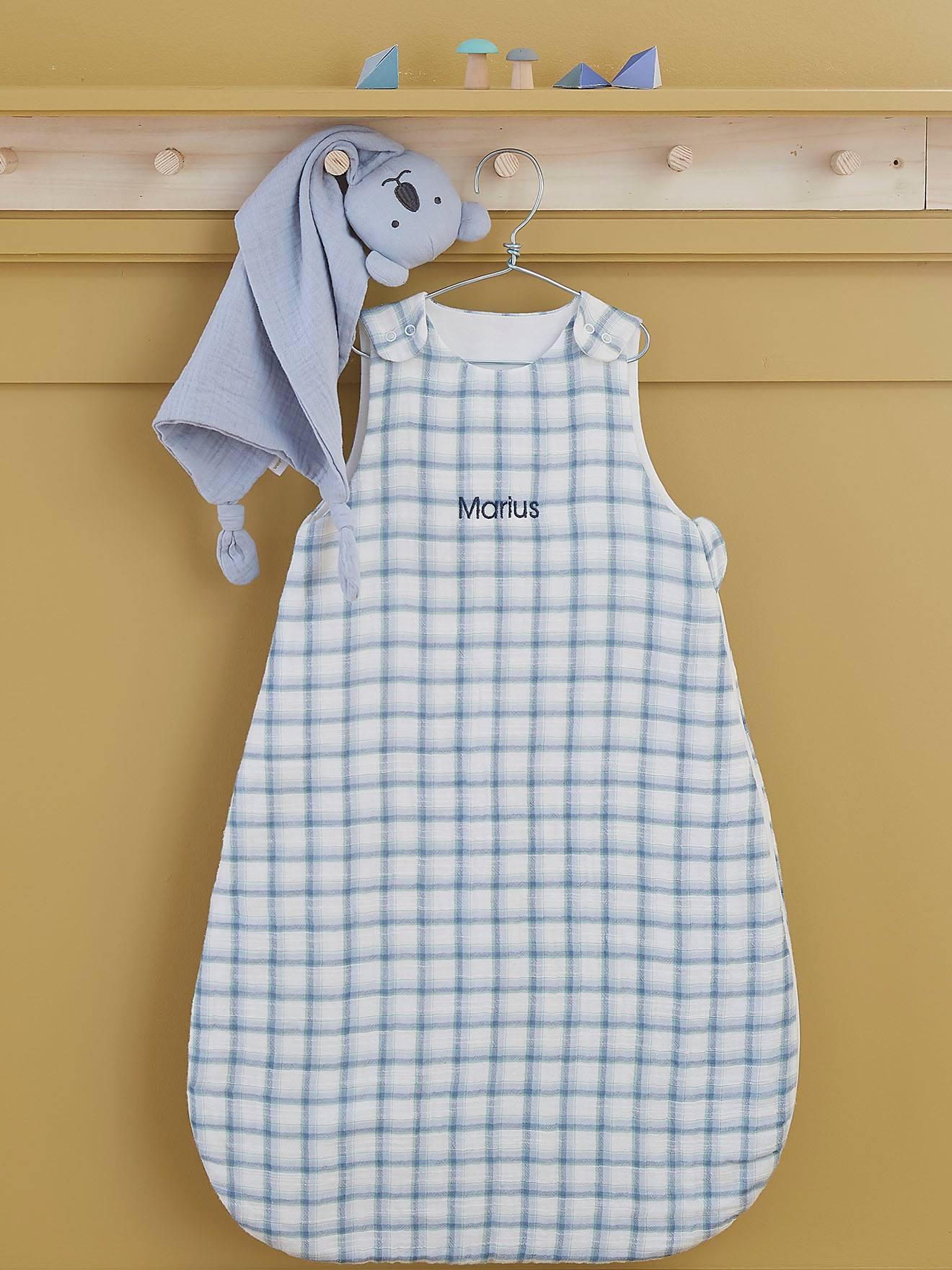 Gigoteuse spécial été en gaze de coton CARREAUX personnalisable Oeko-Tex® bleu