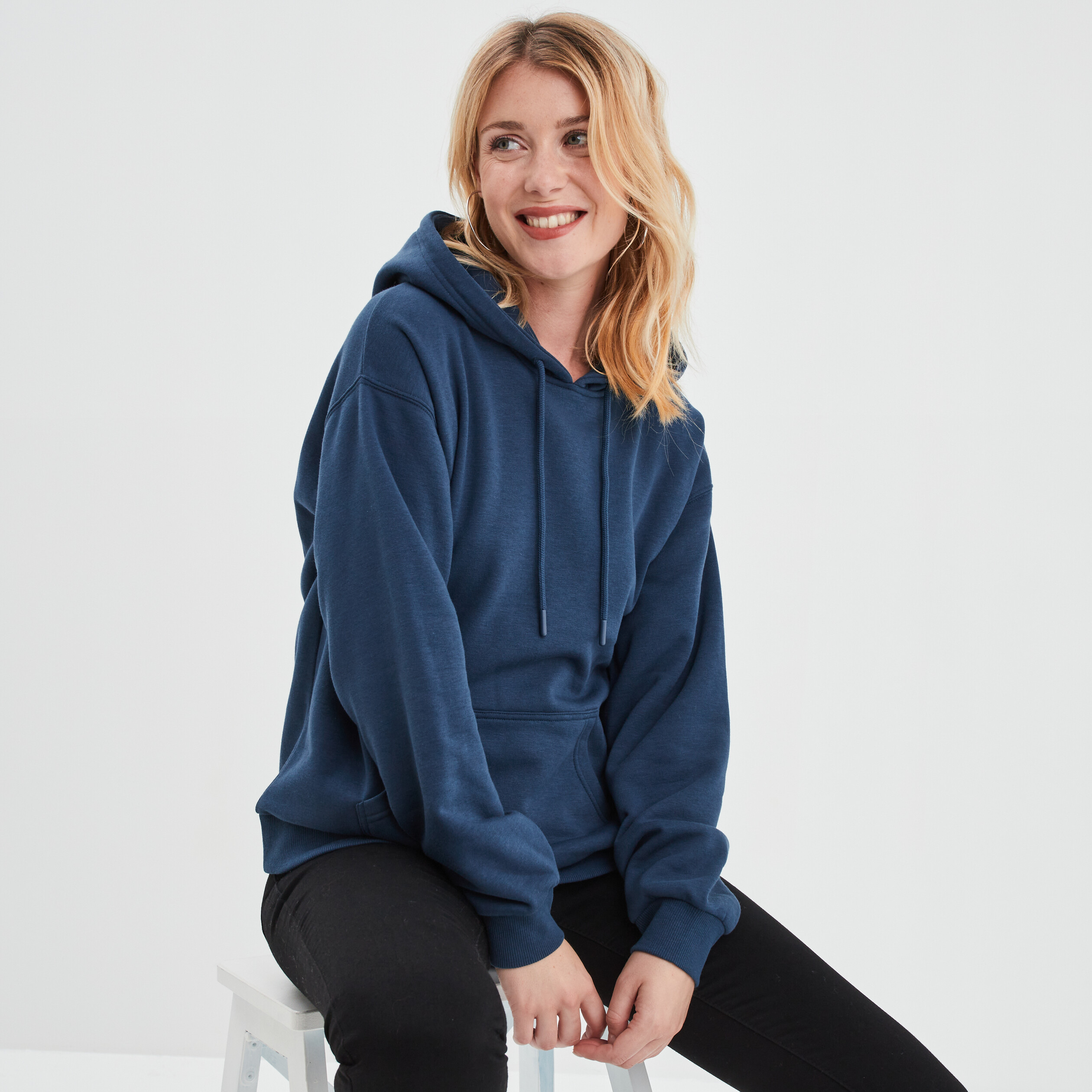 Sweat molleton à capuche hoodie bleu marine femme | La Halle