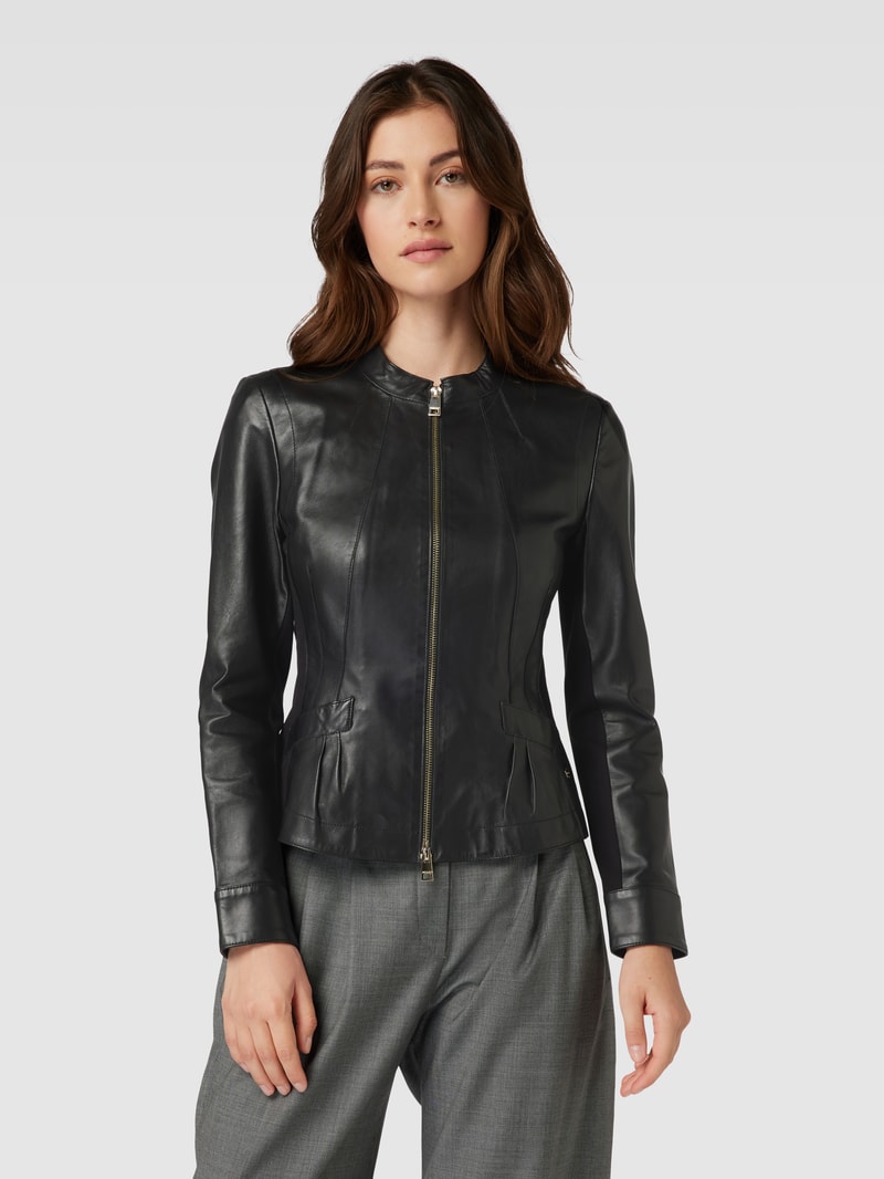 Lederjacke mit Reißverschluss in schwarz