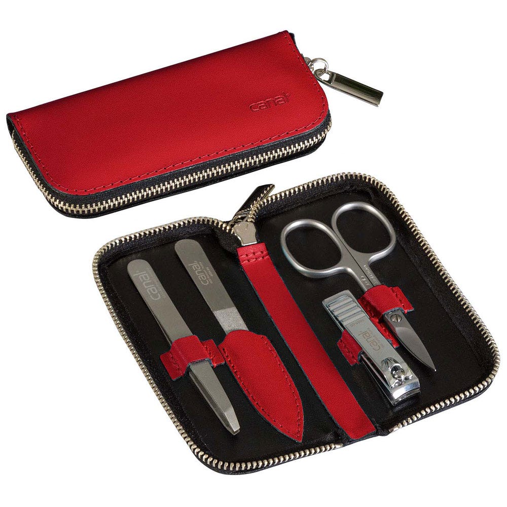 Canal RV-Etui aus Spaltleder rot, 4-teilig