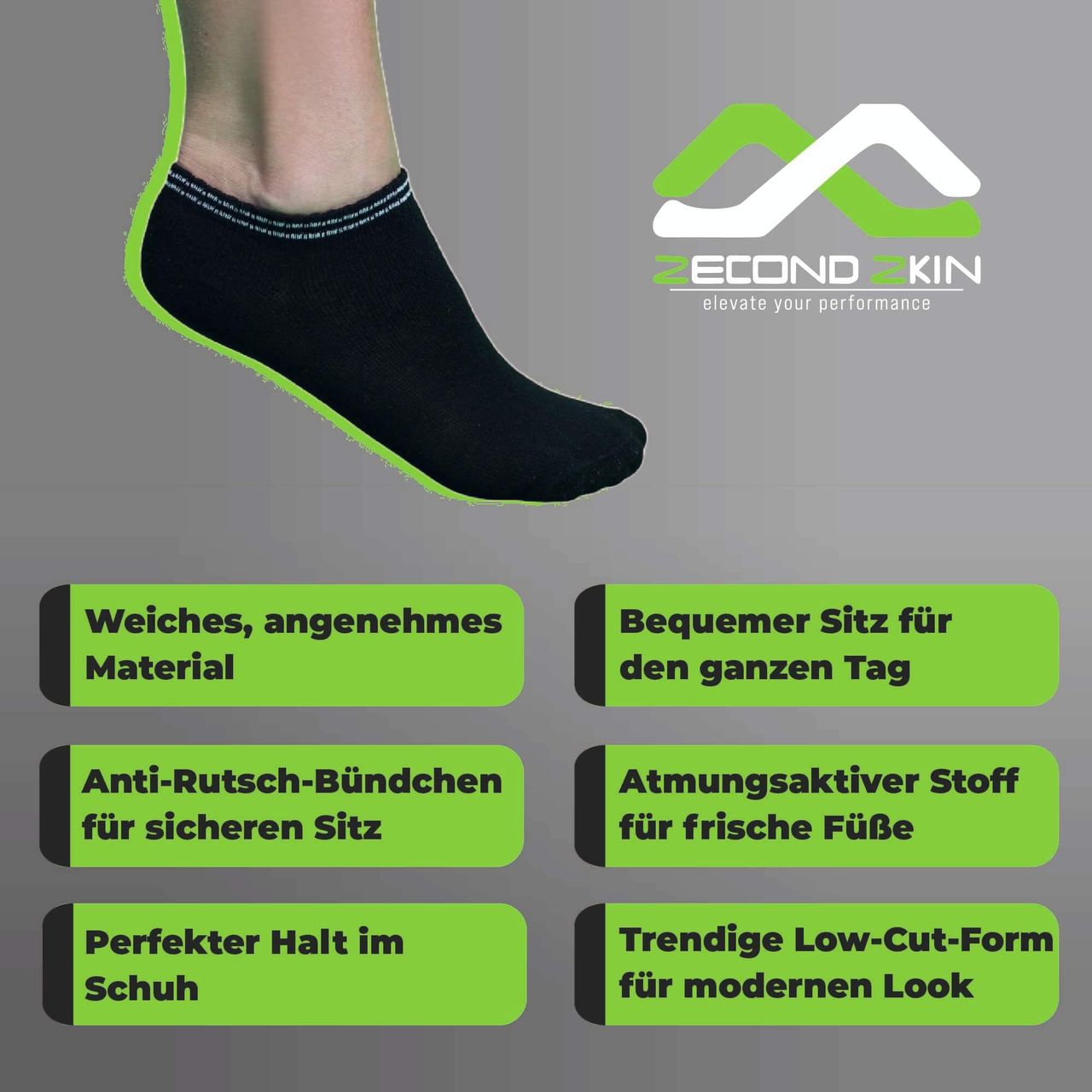 trends4cents Zecond Zkin 8 Paar Sneaker Socken Gr. 32 - 38 schwarz Sommersocken Füßlinge aus Baumwolle