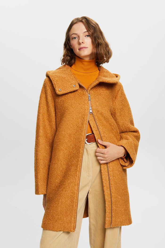 Bouclé Kapuzenmantel aus Wollmix