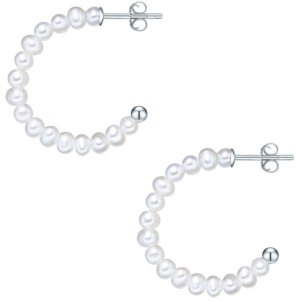 Valero Pearls Créoles en perle Perle de culture d'eau douce Perle de culture d'eau douce en Bla Boucles d'oreilles