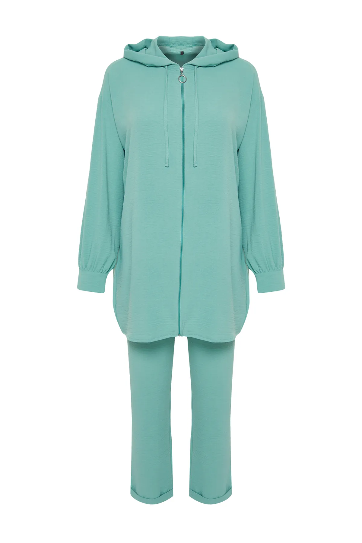 Trendyol Modest  Mintgrünes Rüschen-Detail-Set aus gewebtem Aerobin-Unterteil und Obermaterial TCTSS24US00026