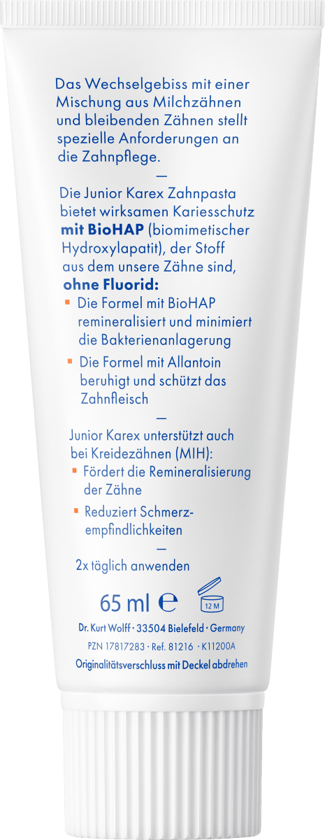 Zahnpasta Kinder Junior, ab 6 Jahren fluoridfrei, 65 ml